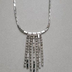 Silver Colored Sparkly Dangling Necklace with Rhinestones